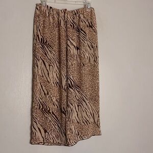 Josie Natori Animal Print Sheer Crop Length wide leg Pants Medium
